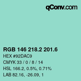 カラーコード: RGB 146 218.2 201.6 | qconv.com
