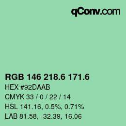 カラーコード: RGB 146 218.6 171.6 | qconv.com