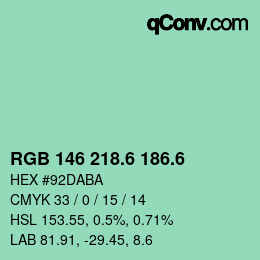 カラーコード: RGB 146 218.6 186.6 | qconv.com