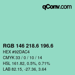 カラーコード: RGB 146 218.6 196.6 | qconv.com