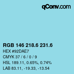 カラーコード: RGB 146 218.6 231.6 | qconv.com