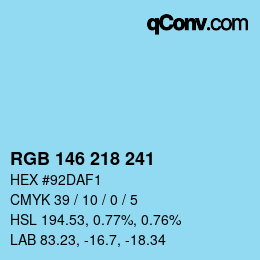 Color code: RGB 146 218 241 | qconv.com