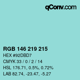 カラーコード: RGB 146 219 215 | qconv.com