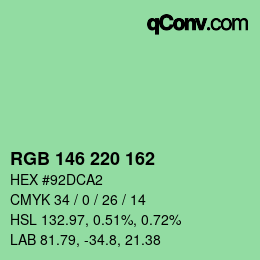 Código de color: RGB 146 220 162 | qconv.com