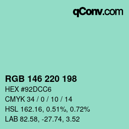 Color code: RGB 146 220 198 | qconv.com