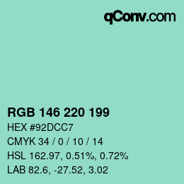 カラーコード: RGB 146 220 199 | qconv.com