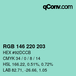 Farbcode: RGB 146 220 203 | qconv.com