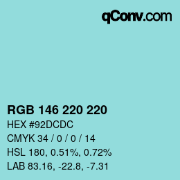 Color code: RGB 146 220 220 | qconv.com
