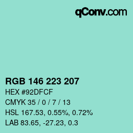 Color code: RGB 146 223 207 | qconv.com