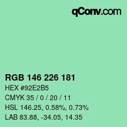 Color code: RGB 146 226 181 | qconv.com
