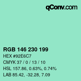 Color code: RGB 146 230 199 | qconv.com