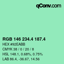 カラーコード: RGB 146 234.4 187.4 | qconv.com