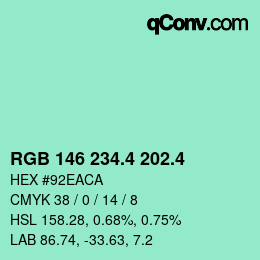 カラーコード: RGB 146 234.4 202.4 | qconv.com