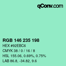Color code: RGB 146 235 198 | qconv.com