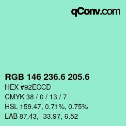 カラーコード: RGB 146 236.6 205.6 | qconv.com