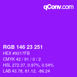Color code: RGB 146 23 251 | qconv.com