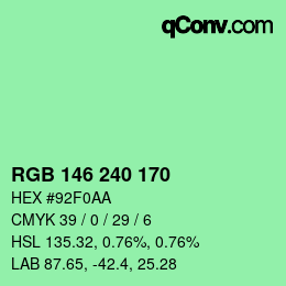 Color code: RGB 146 240 170 | qconv.com