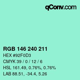 Color code: RGB 146 240 211 | qconv.com