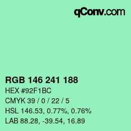 Color code: RGB 146 241 188 | qconv.com