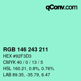 Farbcode: RGB 146 243 211 | qconv.com