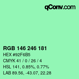 Color code: RGB 146 246 181 | qconv.com