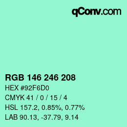 Color code: RGB 146 246 208 | qconv.com