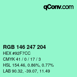 カラーコード: RGB 146 247 204 | qconv.com