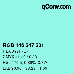 颜色代码: RGB 146 247 231 | qconv.com