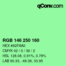 カラーコード: RGB 146 250 160 | qconv.com
