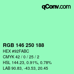 Color code: RGB 146 250 188 | qconv.com
