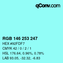 Color code: RGB 146 253 247 | qconv.com
