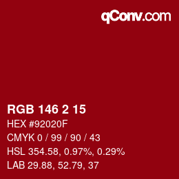 Color code: RGB 146 2 15 | qconv.com