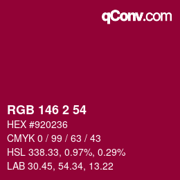 Color code: RGB 146 2 54 | qconv.com