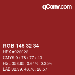 カラーコード: RGB 146 32 34 | qconv.com