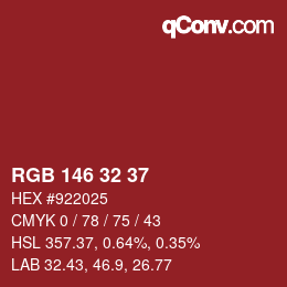 カラーコード: RGB 146 32 37 | qconv.com