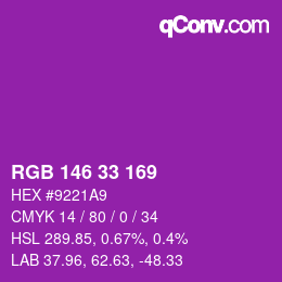Color code: RGB 146 33 169 | qconv.com