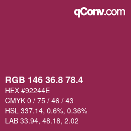 カラーコード: RGB 146 36.8 78.4 | qconv.com