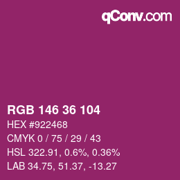 カラーコード: RGB 146 36 104 | qconv.com