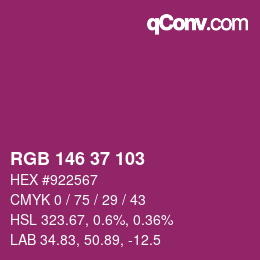 颜色代码: RGB 146 37 103 | qconv.com