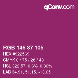 颜色代码: RGB 146 37 105 | qconv.com