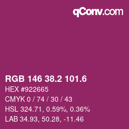 カラーコード: RGB 146 38.2 101.6 | qconv.com