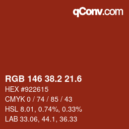 カラーコード: RGB 146 38.2 21.6 | qconv.com