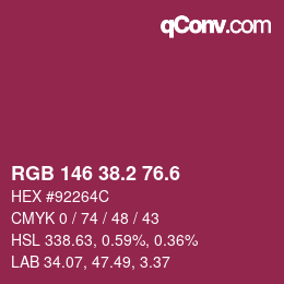 カラーコード: RGB 146 38.2 76.6 | qconv.com