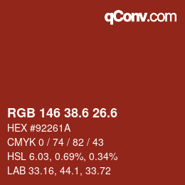 カラーコード: RGB 146 38.6 26.6 | qconv.com