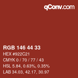 颜色代码: RGB 146 44 33 | qconv.com