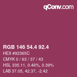 カラーコード: RGB 146 54.4 92.4 | qconv.com