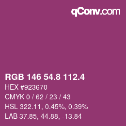 カラーコード: RGB 146 54.8 112.4 | qconv.com