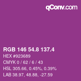 カラーコード: RGB 146 54.8 137.4 | qconv.com
