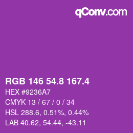 カラーコード: RGB 146 54.8 167.4 | qconv.com