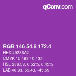 カラーコード: RGB 146 54.8 172.4 | qconv.com